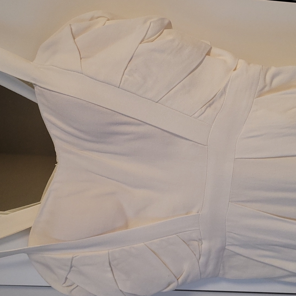 BCBGeneration White Draped Pleated Mini Dress - Picture 3 of 12